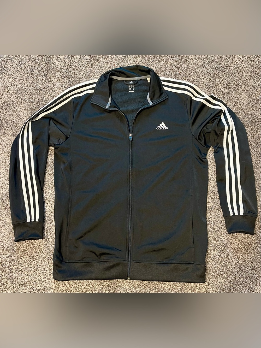 Adidas Black Full-Zip Performance Track Jacket with White Stripes